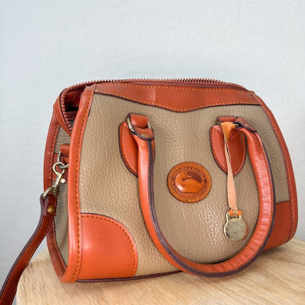 Vintage Dooney & Bourke Brown Leather Zipper Top Satchel